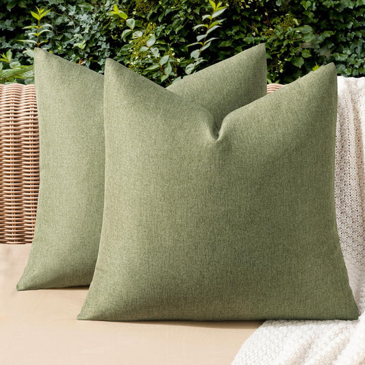 MIULEE Pack of 2 Decorative Outdoor Solid Waterproof Throw Pillow Covers Euro Sham Faux Linen Garden Farmhouse Cushion Cases for Patio Tent Balcony Couch Sofa 24x24 Inch Dark Green