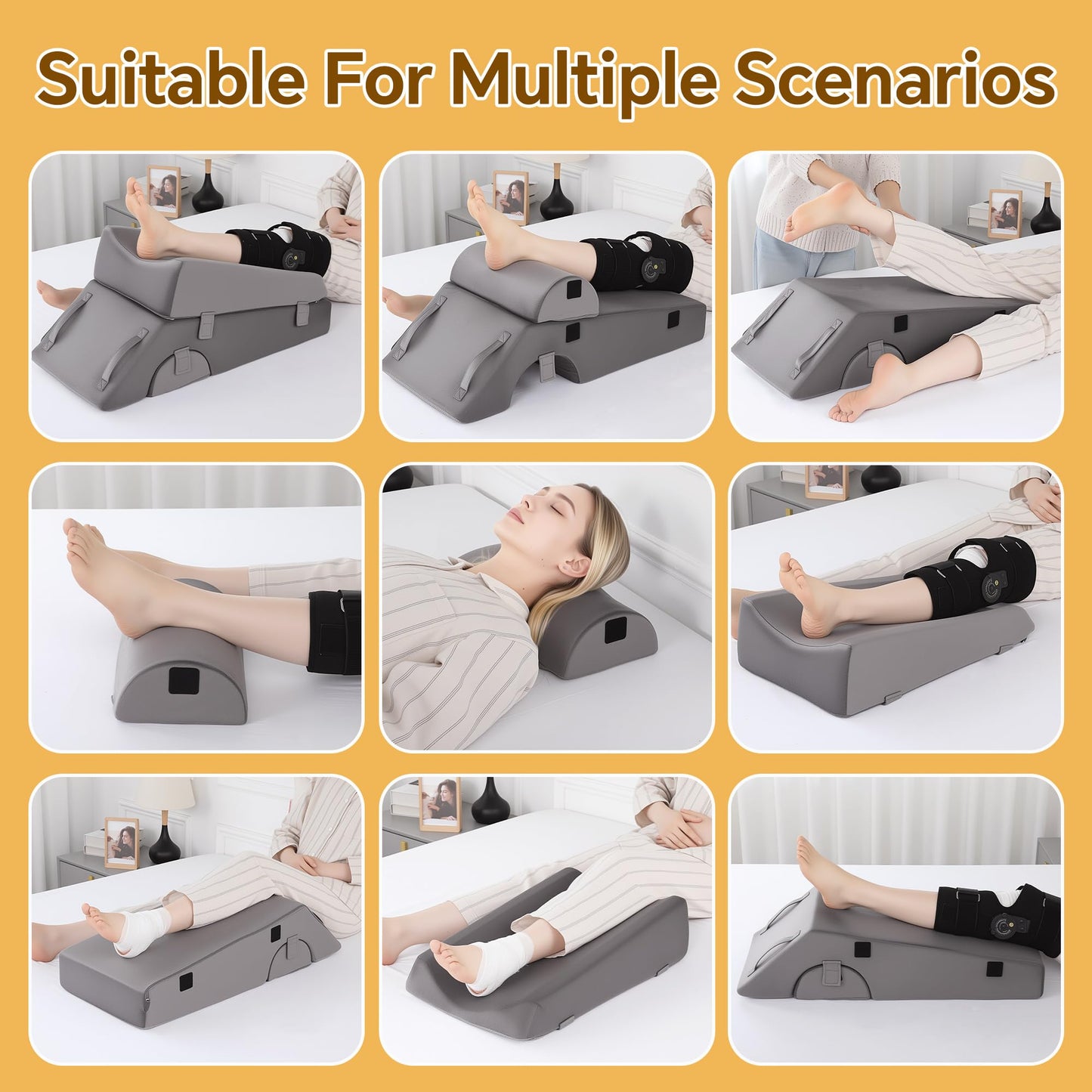 MABOZOO Leg Elevation Pillow for After Surgery, 5-Height Knee Replacement Recovery Pillow with Removable Pad for Knee Post-Surgery Recovery, Leg Surgery Equipment for Hip Ankle Pain Relief