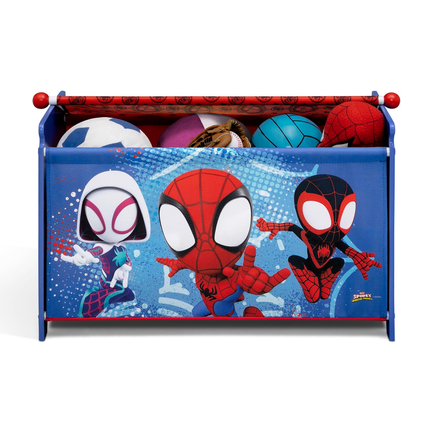 Delta Children Marvel Spidey and His Amazing Friends Toy Box with Retractable Fabric Top, Blue
