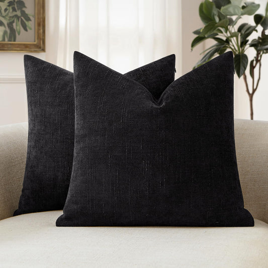 MIULEE Pack of 2 Decorative Throw Pillow Covers Soft Chenille Throw Pillows Solid Neutral Farmhouse Textured Cushion Covers for Couch Sofa Bedroom Living Room 20x20 Inch, Black