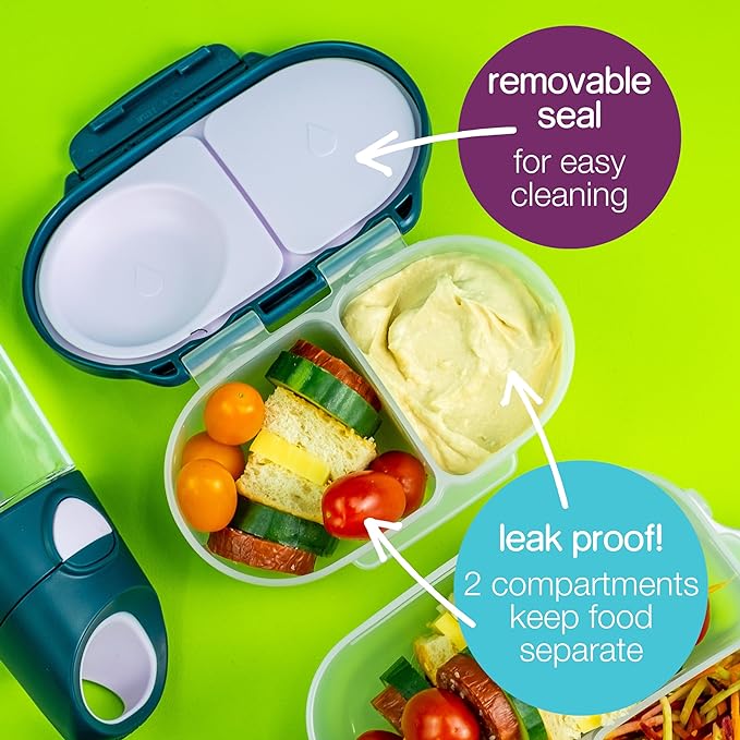 b.box Snack Box - Leakproof Mini Bento Box for Kids & Toddlers, 2 Compartment Snack Containers for Kids, Lunch Containers, Dishwasher Safe, BPA Free, PFAS Free, Ages 4m+, 1 3/4 Cup - Strawberry Shake