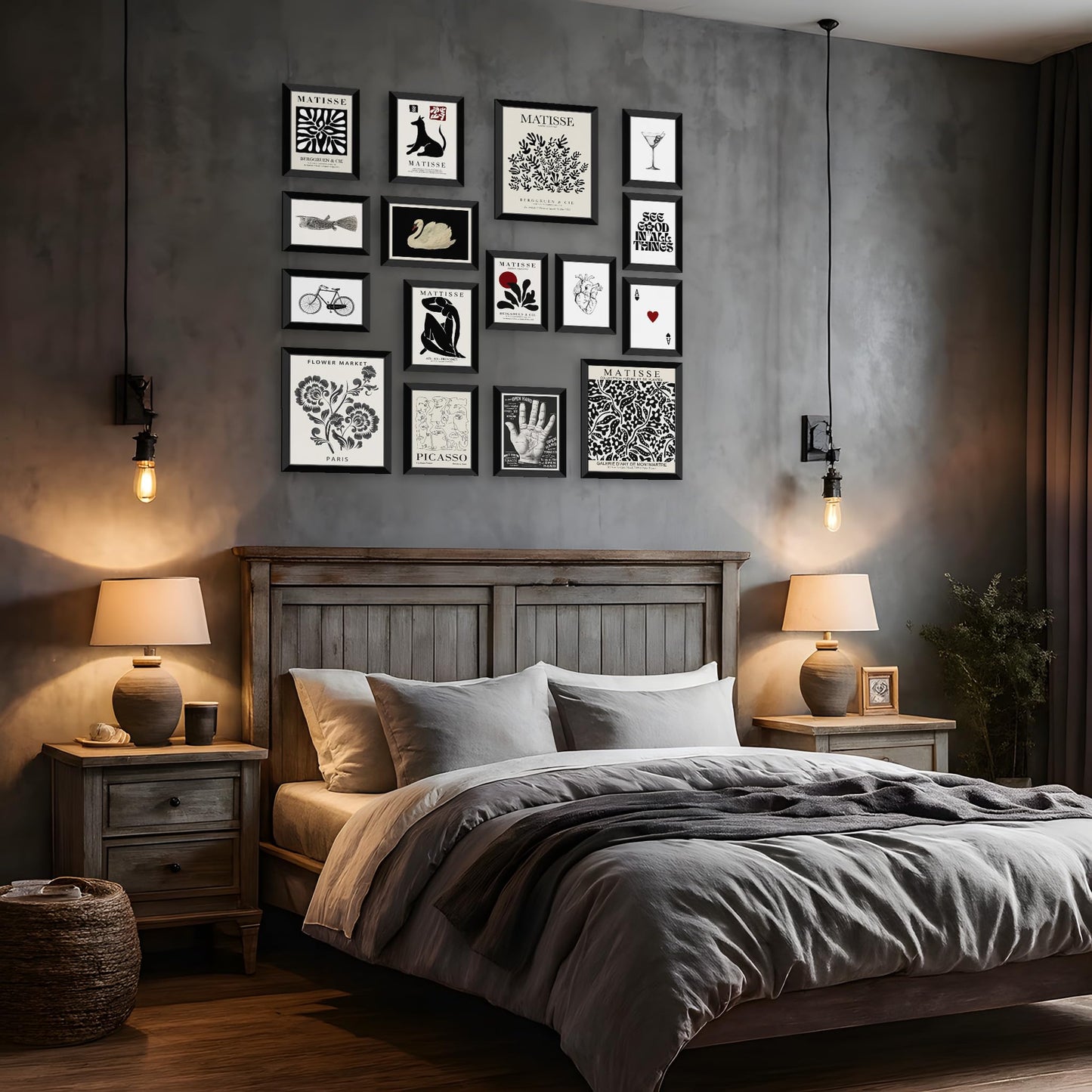 LANCHI95 16 PCS FRAMED Black and White Home Decor, Eclectic Wall Art, Minimalist Posters for Living Room Aesthetic, Matisse Abstract Gallery Wall Prints for Bedroom, Collage Kit Pictures (Black Eclectic 1)