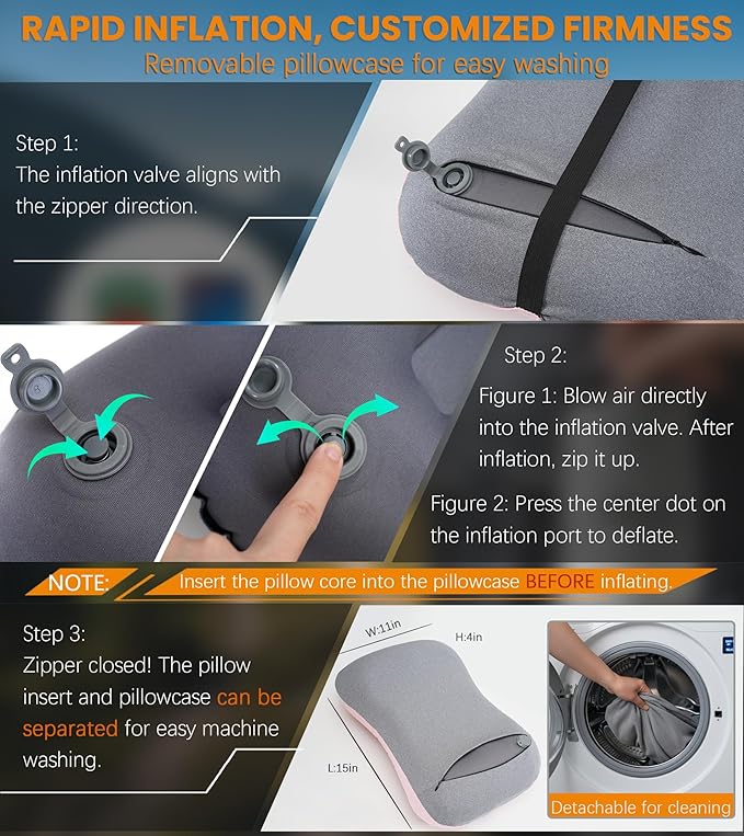 Inflatable Neck Pillow for Beach Travel Camping Picnic Small Ultralight Cruise Ship Essentials Summer Vacation Must Have Travel Accessories Trip Necessities Stuff Thing Need Gear Gift Supplies Gadget