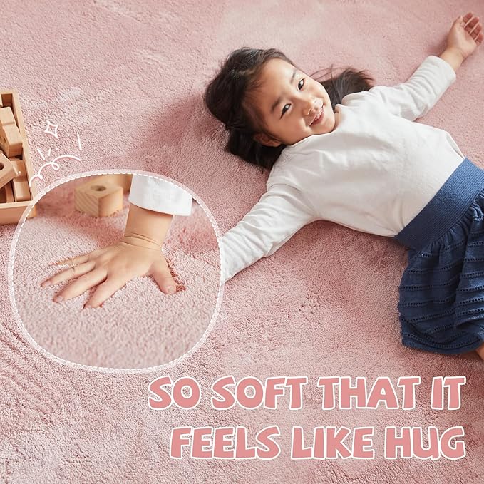 jinchan Solid Plush Area Rug 2x3 Performance Shaggy Washable Rug Indoor Entryway Doormat Soft Modern Faux Wool Cozy Non Slip Carpet for Living Room Kid Room Bedroom Nursery Pink