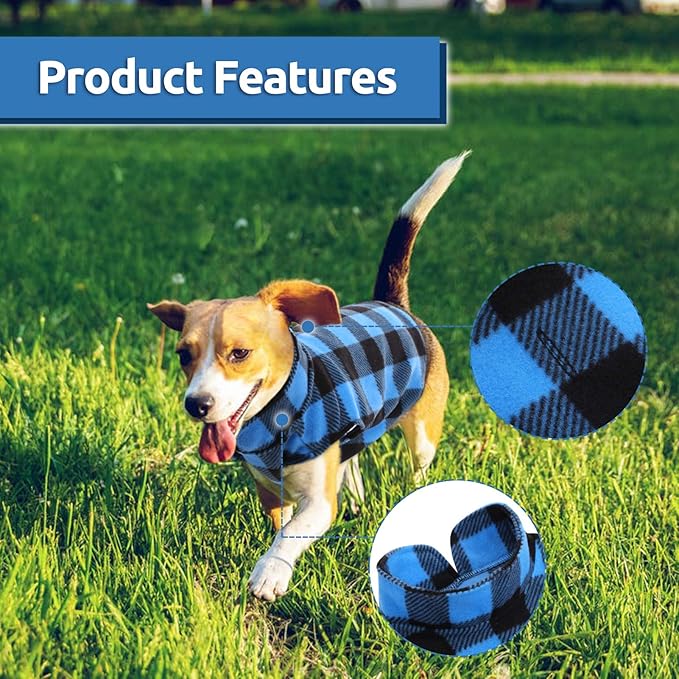 ASENKU Dog Plaid Shirt, Dog Sweater Plaid Reversible Doggie Vest Pets Clothes Pet Apparel for Small Medium Large Dogs, Blue, XS