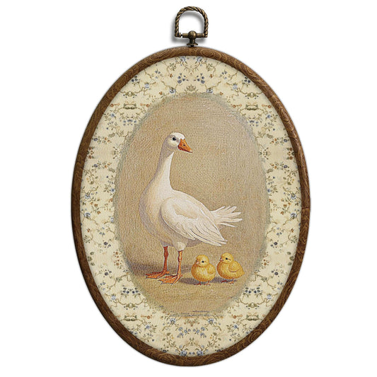 Vintage Mother Duck Oval Wall Art, Cottagecore Nursery Oval Framed Wall Art, Waterproof Cottage Core Home Decor, Sweet Nursery Gift for Farmhouse Bedroom Living Room, Home Retro Decor Products, 16
