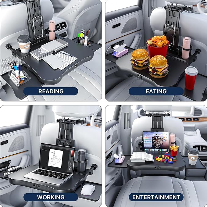 Car Table for Back Seat Passenger, Desk with Drink Holder and Mobile Phone Holder, Multifunctional Dining Table for Children Adults Foldable Adjustable Load Capacity
