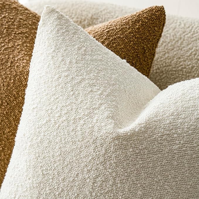 Foindtower Decorative Textured Boucle Throw Pillow Covers Accent Solid Pillow Cases Neutral Soft Cozy Couch Cushion Case for Chair Sofa Bedroom Living Room Home Decor 16x16 Inch,1PC,White