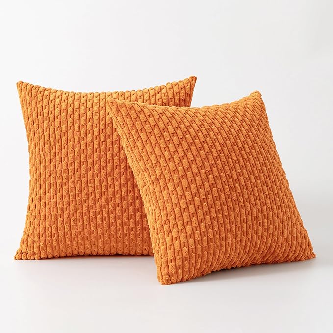 Kevin Textile Fall 2 Packs 26x26 Pillow Covers Euro Pillow Covers with Stripe Pattern Big Throw Pillow Covers for Couch Bedroom Orange 66x66 cm