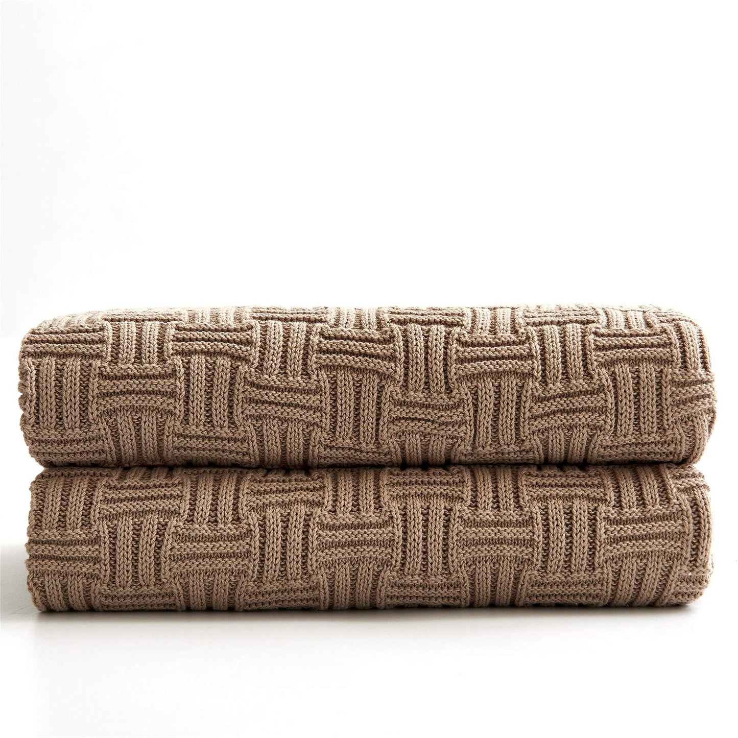 Longhui bedding Cotton Khaki Cable Knit Throw Blanket for Couch Sofa Bed with Bonus Laundering Bag – Large 60 x 80 Thick, 3.4 LB, Machine Washable, Comfortable Home Décor