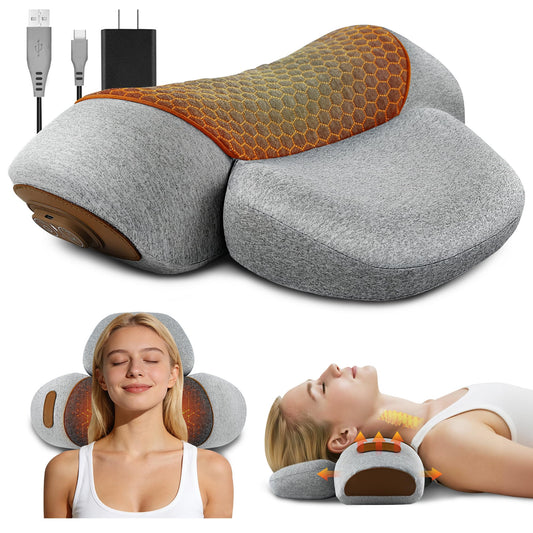 3-in-1 Neck Massager Pillow - Cervical Pillow Massage Neck Hump for Shoulder Pain Relief, Back Shoulder Massager with Kneading, Shiatsu Kneading Massage with Heating, Traction Function, Hump Corrector