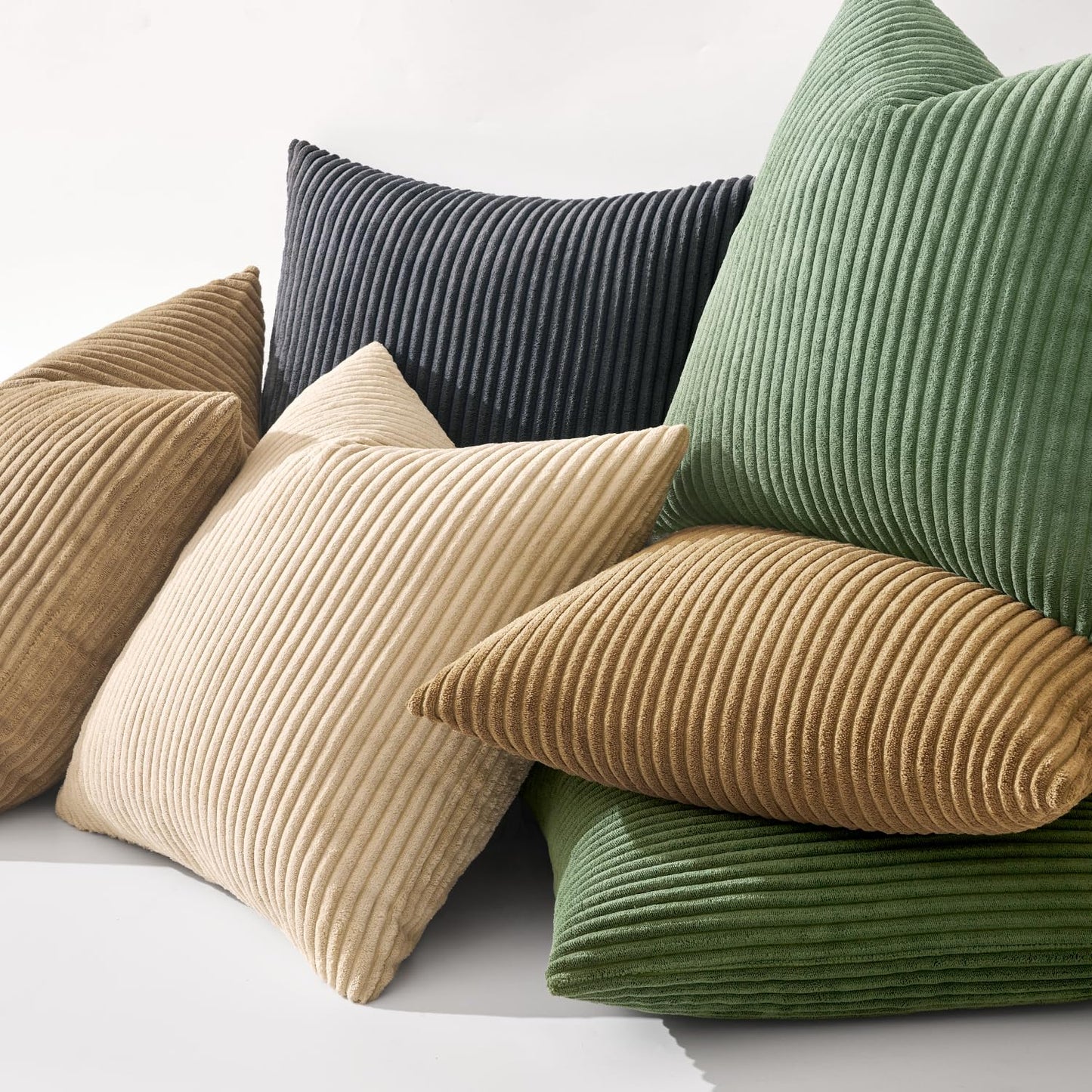 MIULEE Decorative Corduroy Pillow Covers Soft Solid Pack of 2 Cushion Cases Boho Square Throw Pillow Covers Moss Green Pillowcases for Couch Chair Sofa Bed Living Room Home Decor 18 x 18 Inch