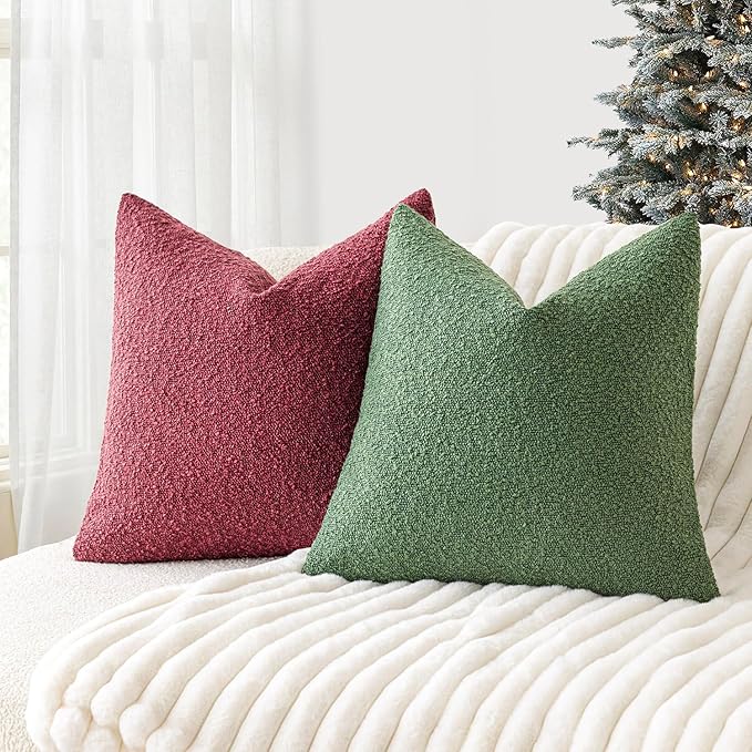Foindtower Decorative Textured Boucle Throw Pillow Covers Accent Solid Pillow Cases Neutral Soft Cozy Couch Cushion Case for Chair Sofa Bedroom Living Room Home Decor 26 x 26 Inch,Hunter Green