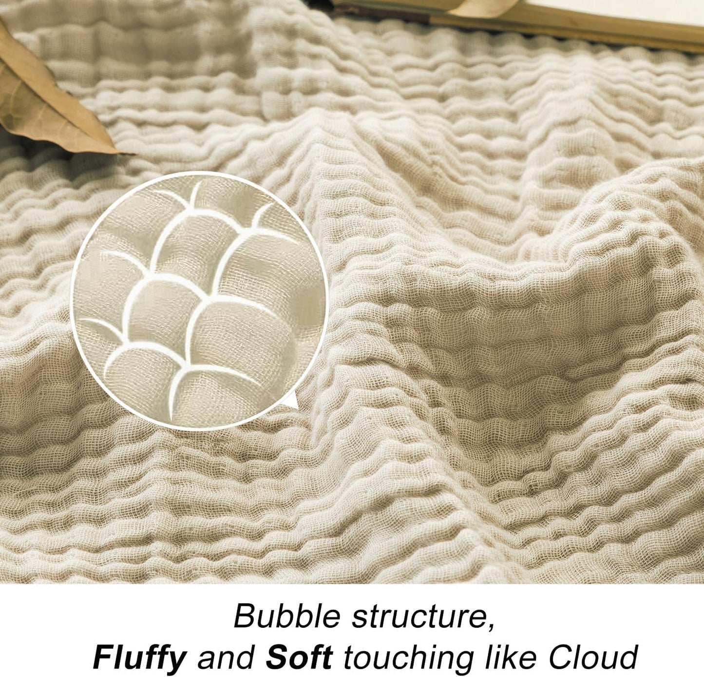 EMME Cotton Throw Blanket Large 4-Layer Gifts for Women 100% Muslin for Couch Breathable Gauze All Season Beige Soft and Lightweight Pre-Washed