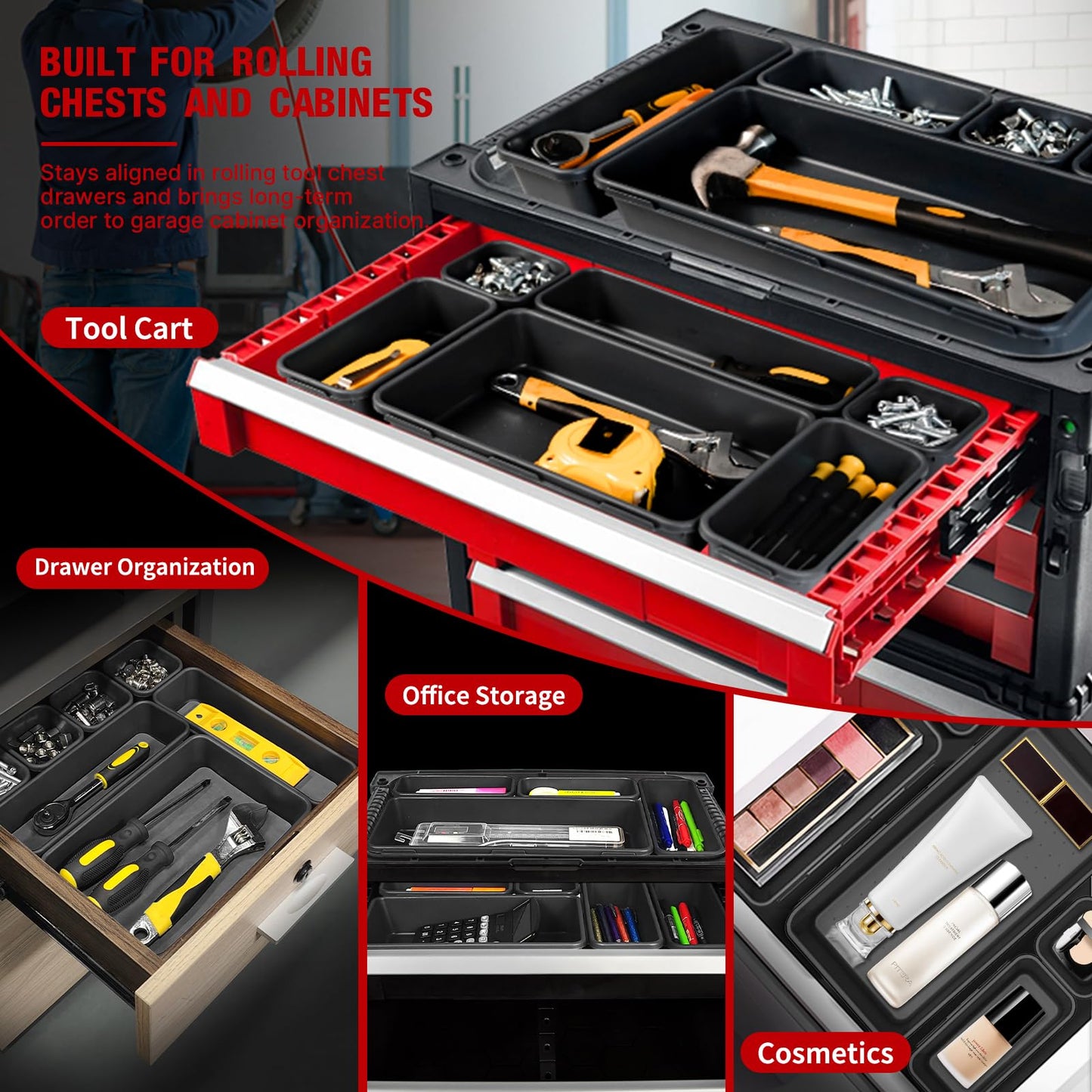 【6 PCS Extra-Large】 Tool Box Drawer Organizer Trays with Non-slip Pads, Heavy-Duty Tool Chest Drawer Organizer for Rolling Tool Chest and Garage Drawers, Truck Toolbox organizer and Workbench Storage