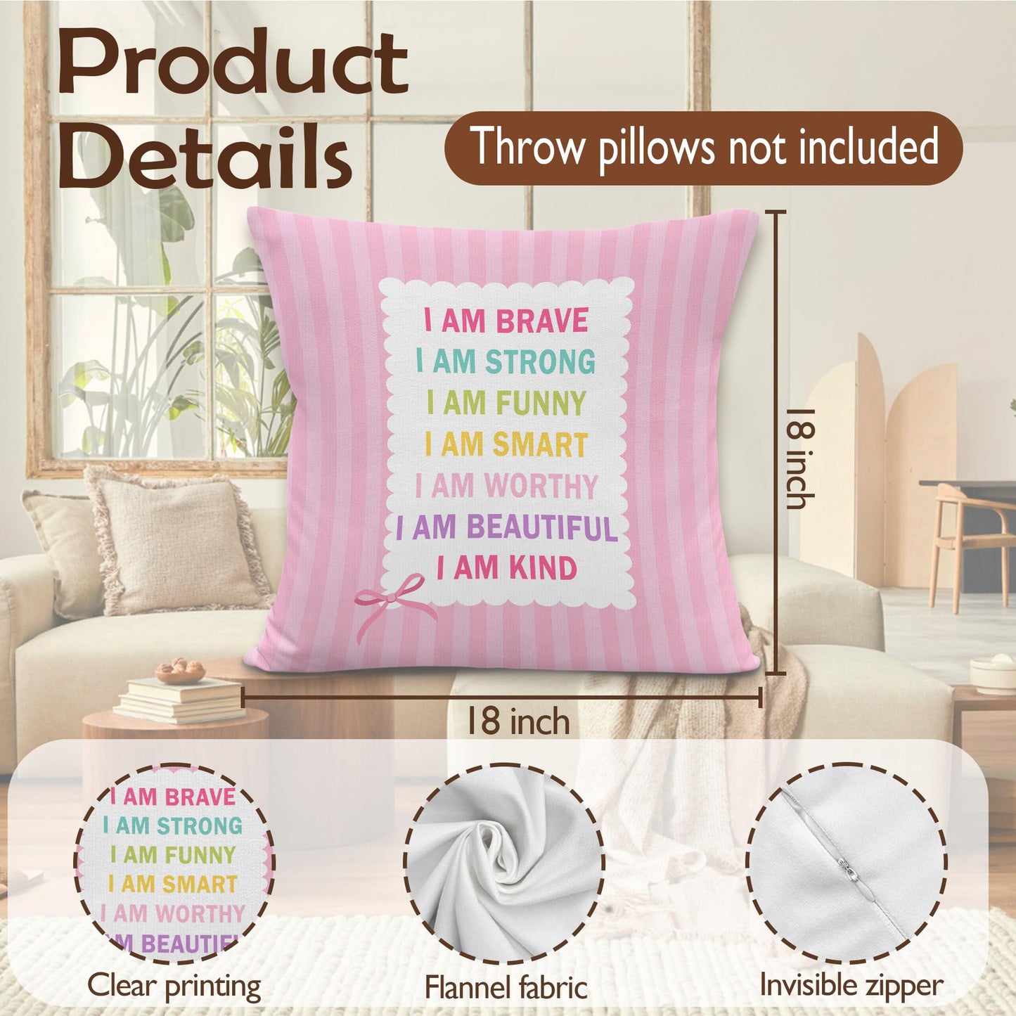 Lengues Funny Boho Nursery Pillow Covers 18x18 inches, Kids Playroom Decor Throw Pillow Covers, Inspirational Alphabet Sunshine Decorative Pillowcases for Kids Girls Room Bedroom Couch, Set of 4