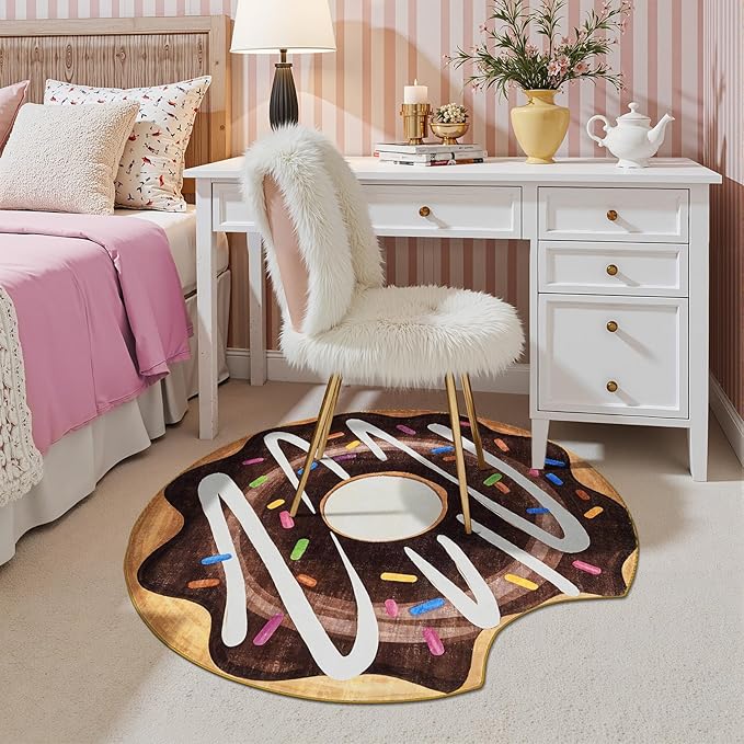 jinchan Cute Round Rug 3ft Chocolate Donut Fun Rug Washable Playroom Mat Sweet Dessert Circle Cool Rug Non Slip 3' Round Soft Cozy Doormat Small Funky Gift for Kids Toddler Nursery Teens Dorm Bedroom