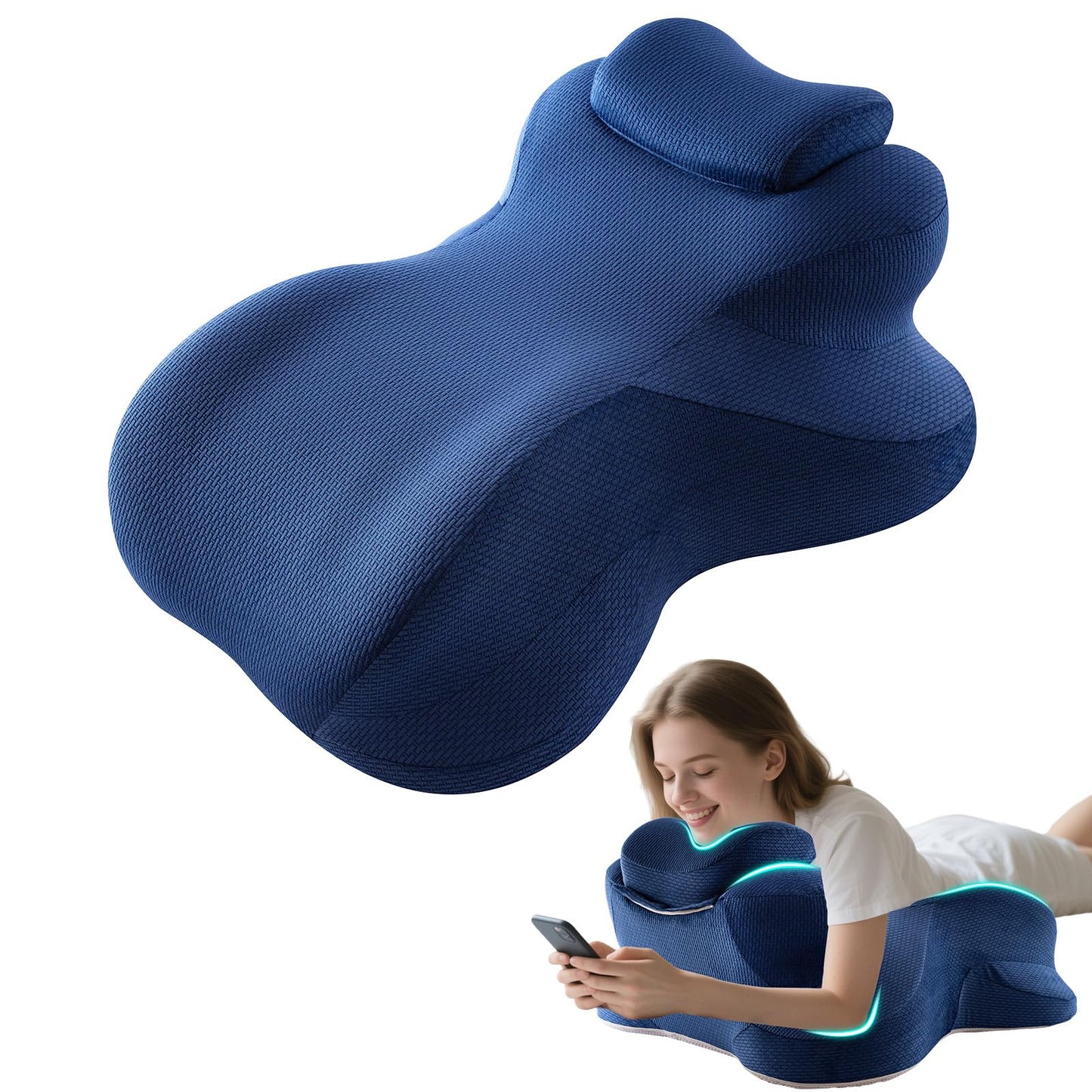 xiaomubiao Extra Large Ergonomic Memory Foam Wedge Pillow for Stomach Sleeping, Reading & Back Support, Firm King Size Prone Pillow for Acid Reflux & Leg Pain Relief, Washable Cover