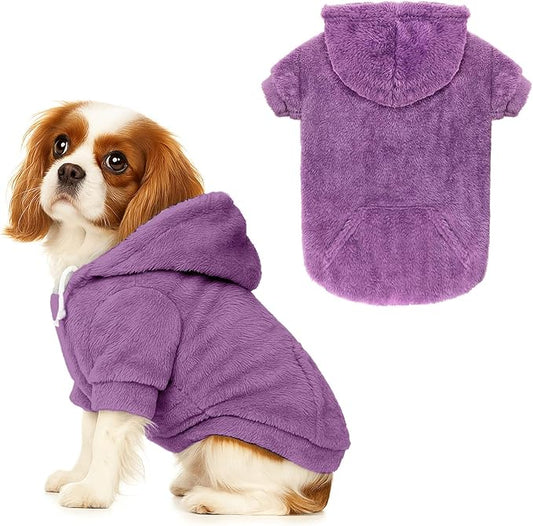 Dog Sweaters,Dog Hoodie,Warm Fuzzy Fleece Sweatshirt with Hood & Pocket,Leash Hole,Cozy Cold Weather Pet Clothes Pet Sweater for Small,Medium,and Large Dogs(Purple,M)