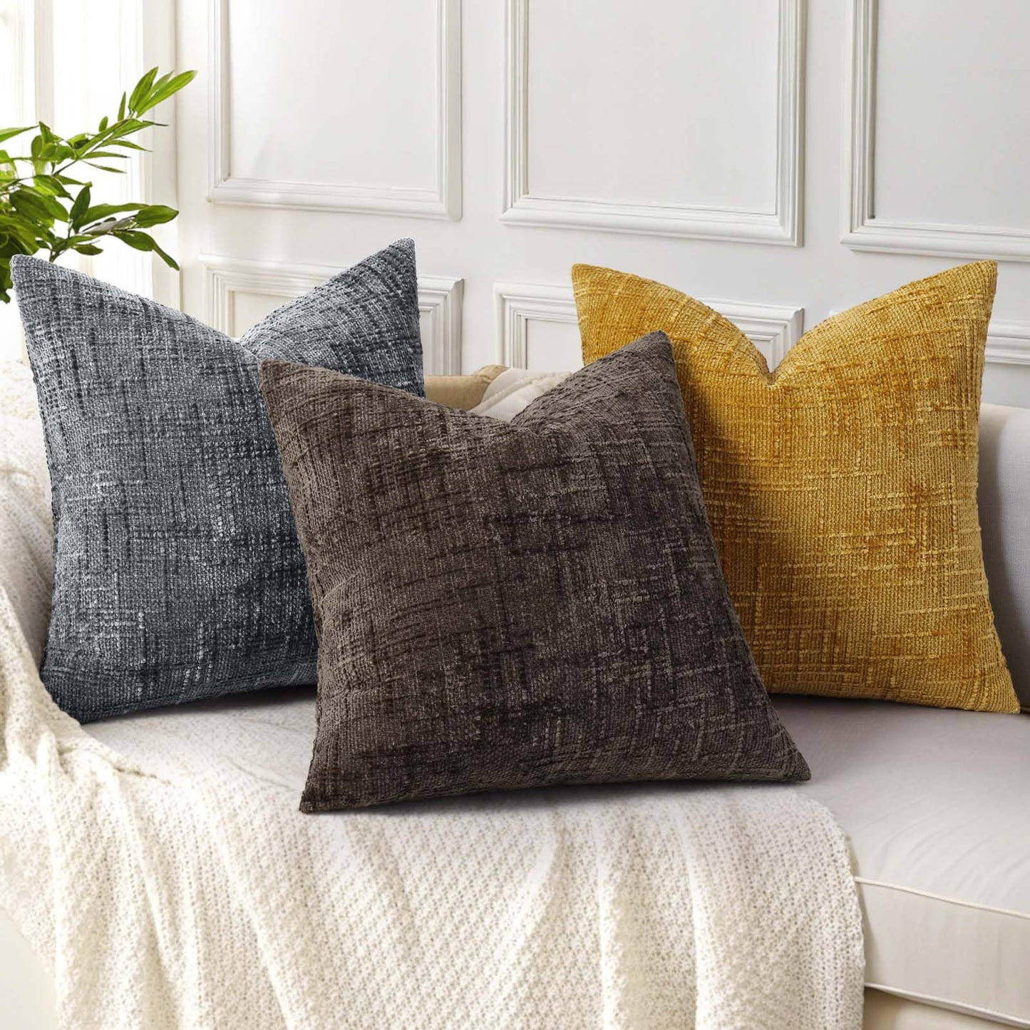 decorUhome Dark Grey Chenille Throw Pillow Covers 20x20 Set of 2 Textured Soft Cozy Slubby Couch Pillow Covers Modern Farmhouse Boho Decorative Pillow Cases for Bed Sofa Living Room