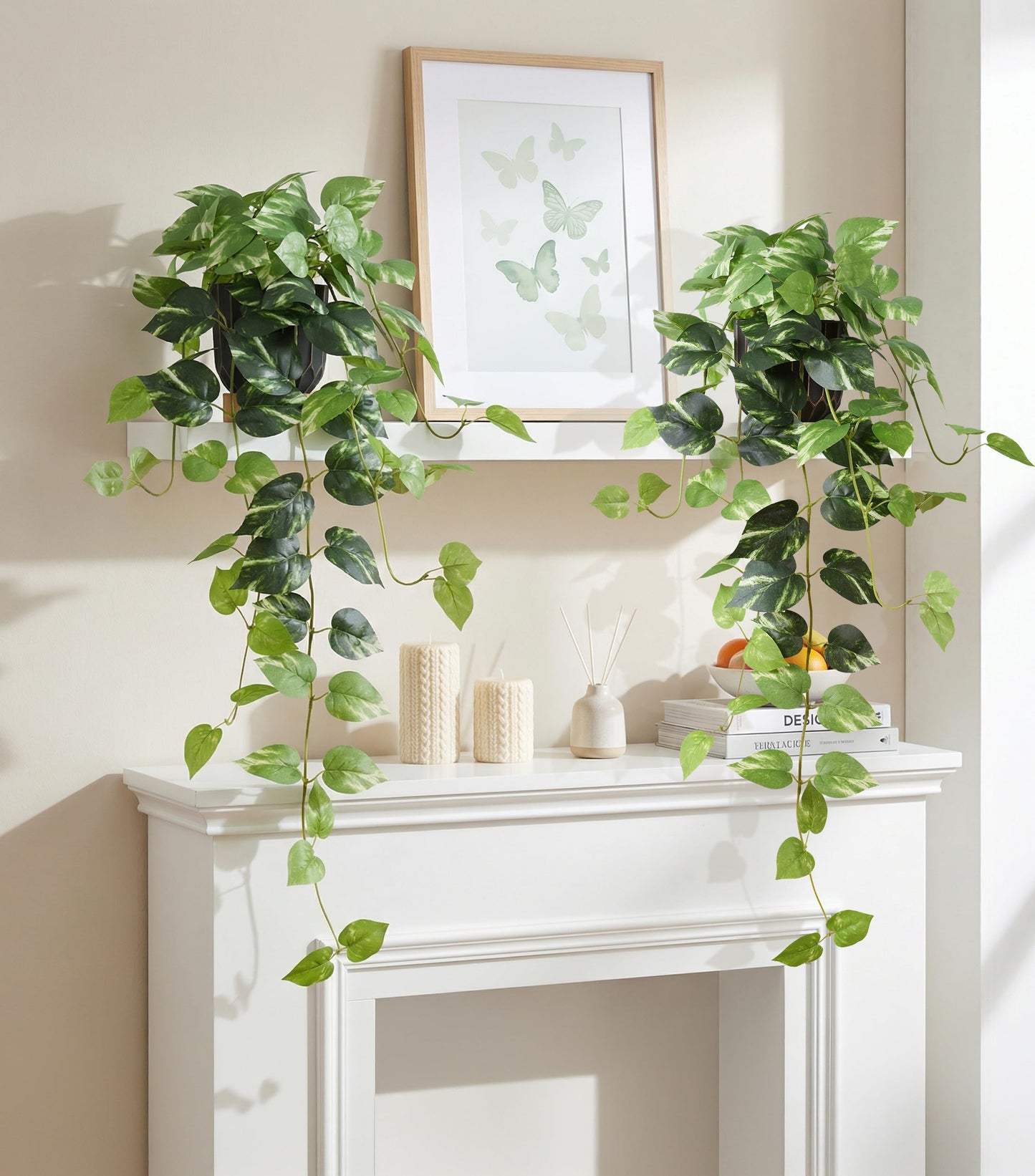 FancyPlus Fake Plants 2 Pcs Faux Pothos Plants Potted Indoor Artificial Hanging Plants Realistic Fake Greenery Table Desk Bathroom Office Bedroom Living Room Shelf Modern Farmhouse Decor Outdoor