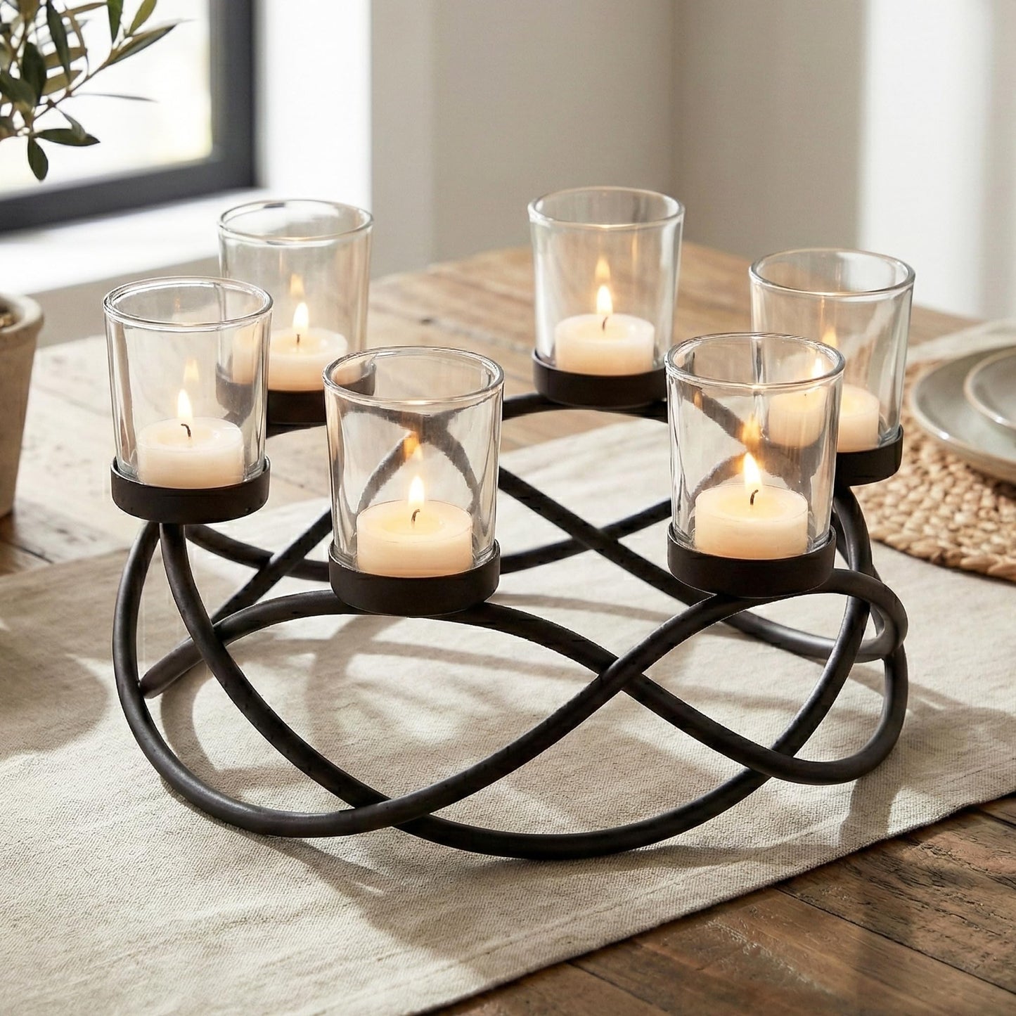 Seraphic Centerpieces for Tables, Votive Candle Holder, 6-Cup, Black/Clear