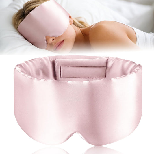 100% Natural Silk Sleep Masks for Women, Mulberry Blackout Sleeping Mask for Side Sleeper, Adjustable Strap Eye Cover, Travel Rest Essentials, Fits All Head Sizes(Pink)