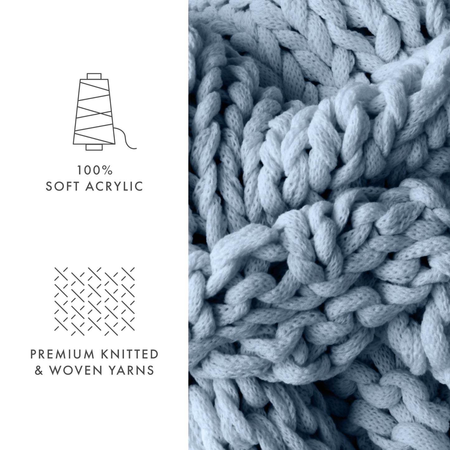 Linen Market Beddings Oversized Chunky Knit Throw Blanket-100% Ultra-Soft Acrylic Hypoallergenic - 47'' x 59'' Cozy Home Accent for Snuggling, Lounging, and Stylish Décor (Light Blue)