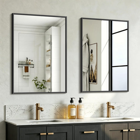 LAWADA Bathroom Mirror for Wall, 2 Pack 20"x30" Black Vanity Mirror with Metal Frame for Over Sink, Bathroom, Bedroom, Living Room, Entryway