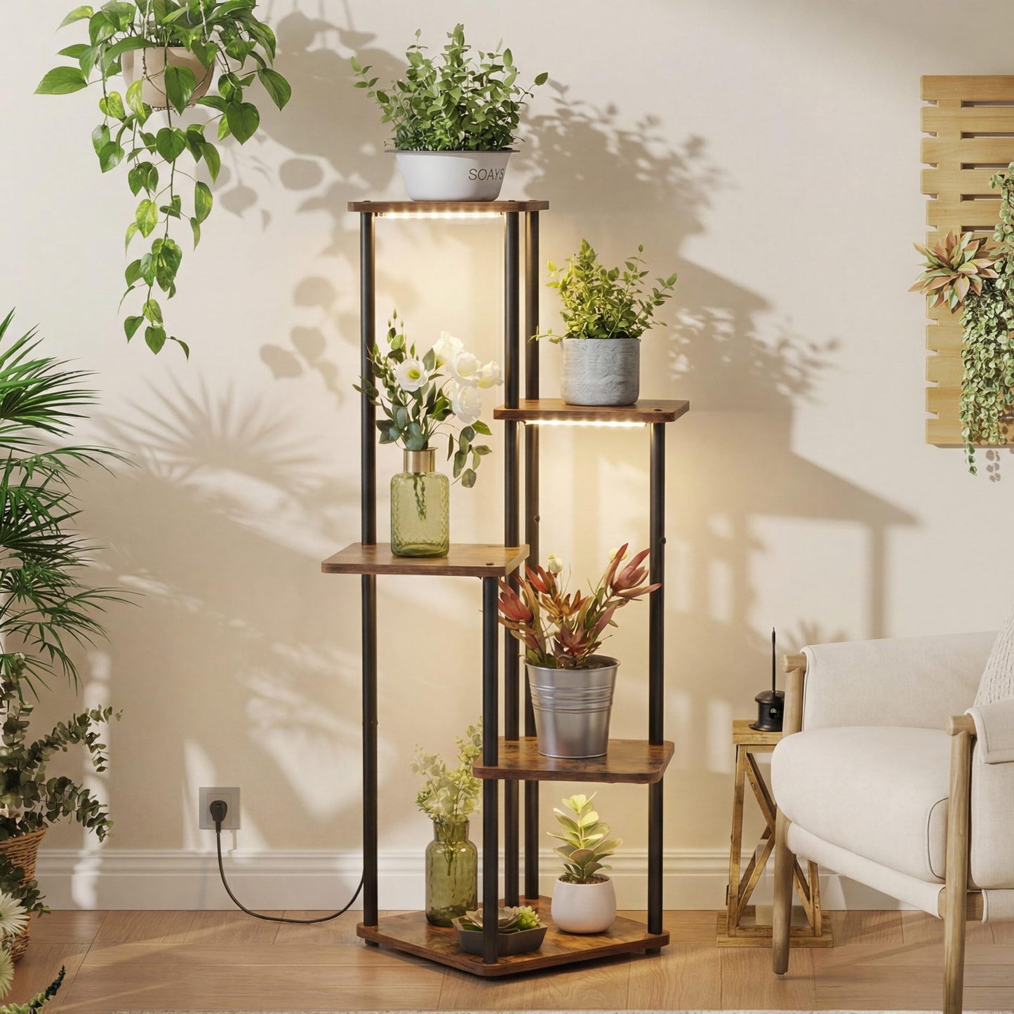 VonDream 5 Tier Plant Stand Indoor with Grow Light for Multiple Plants