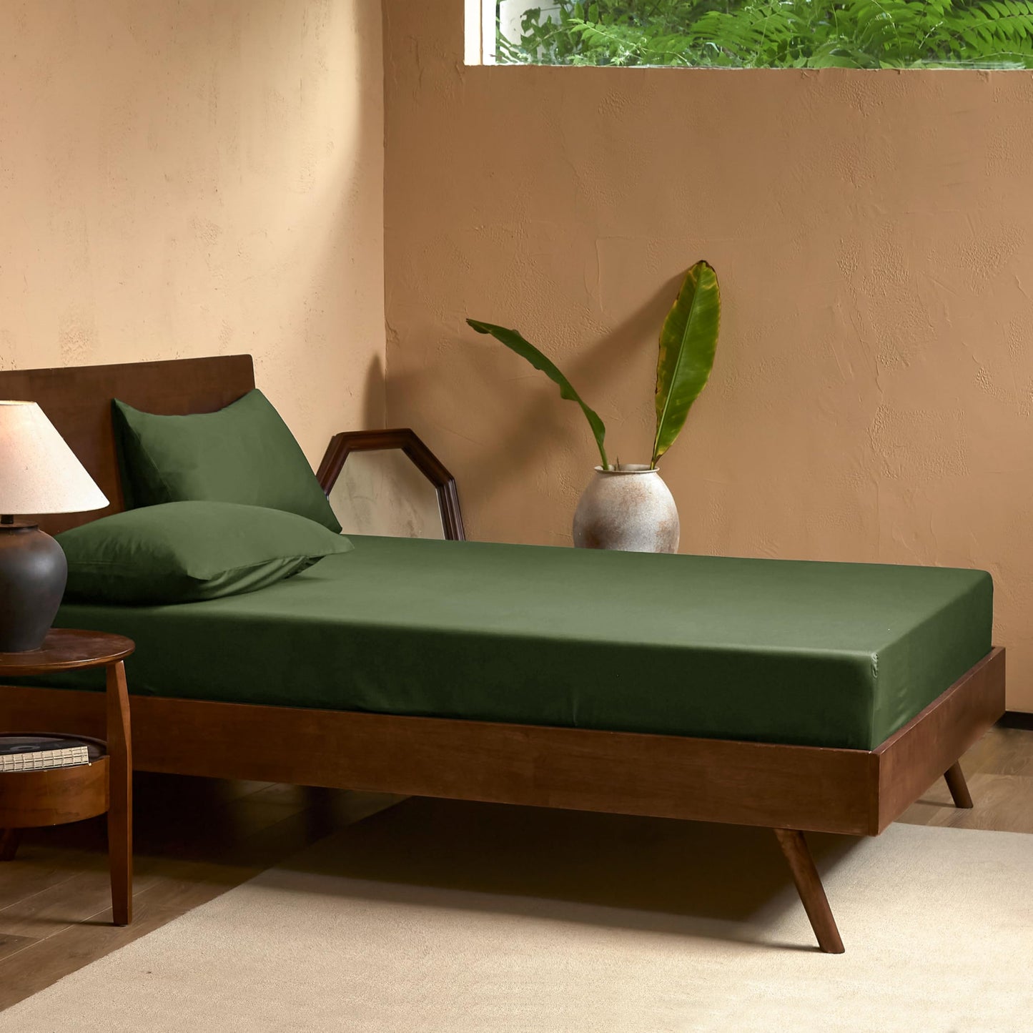 EVERLY King Sheets Set,Luxuriously 400 Thread Count Organic Viscose Derived from Bamboo Bed Sheet,Cooling Sheets for King Size 4 Piece Deep Pockets Bedding Sheets &Pillowcases-Dark Green