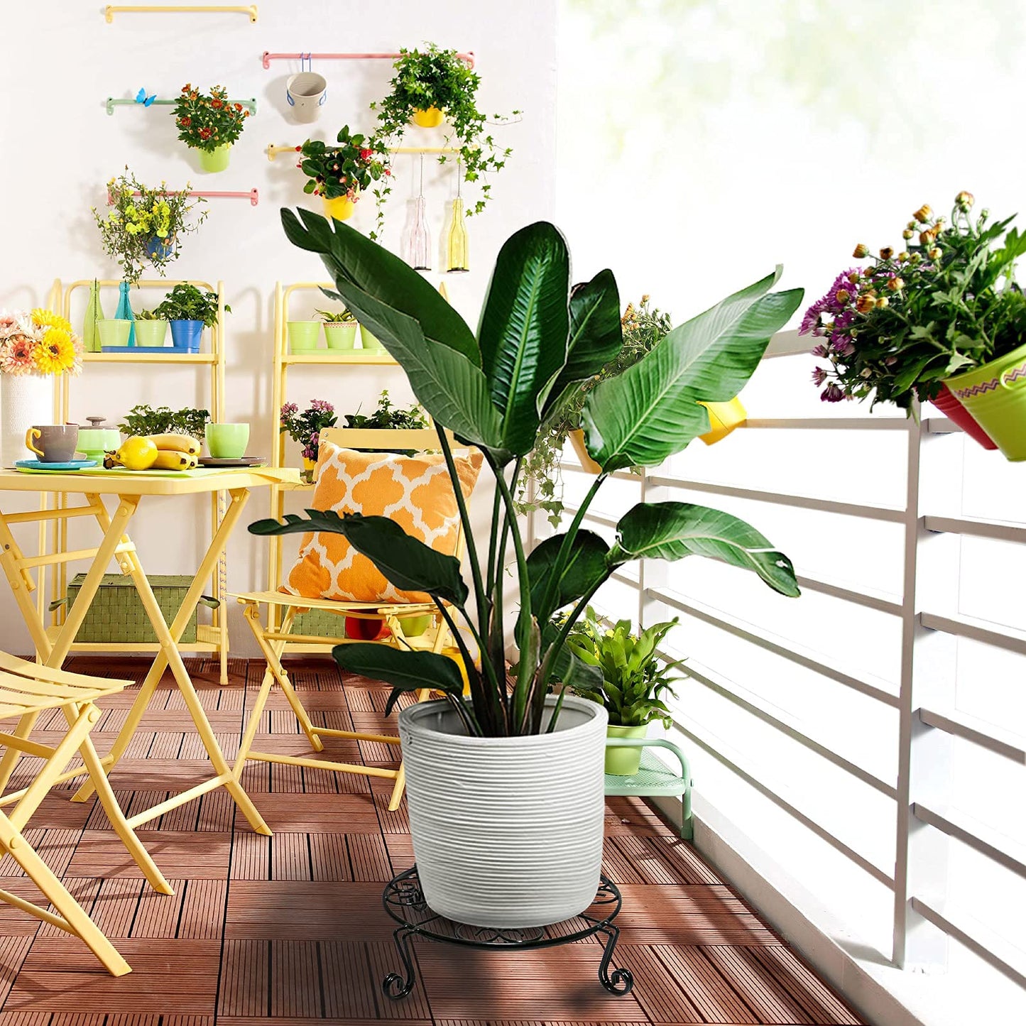 NSYOOMH 2 packs 12" Black Metal Plant Stands Heavy Duty Plants Holder Outdoor Indoor, Round Wrought Iron Sturdy Flower Planter Pot Stand, Corner Gardening Inside Potted Plant Risers - 12Inches
