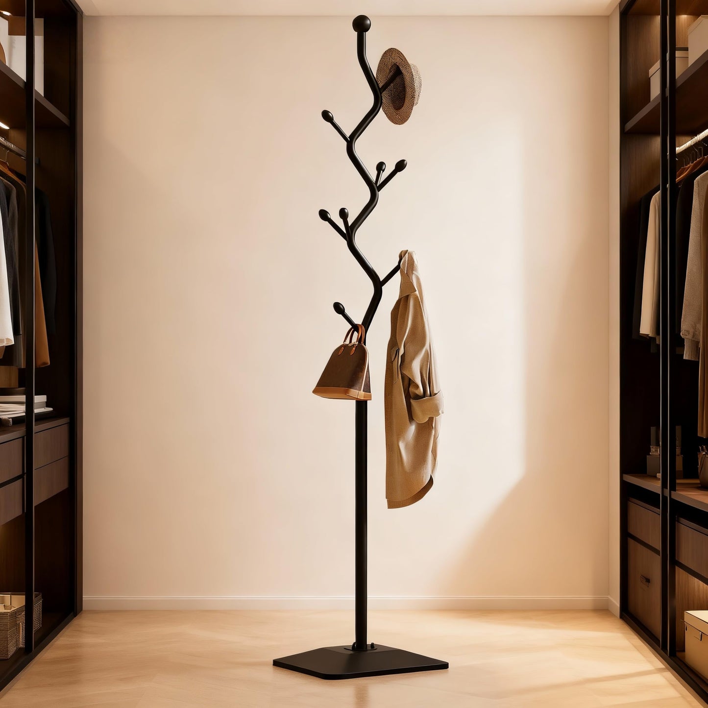 IRNCLD Sturdy Metal Coat rack Tree – Anti-Tip Design with 8 Hooks, Perfect for Home, Dorm, or Office Organization (black)