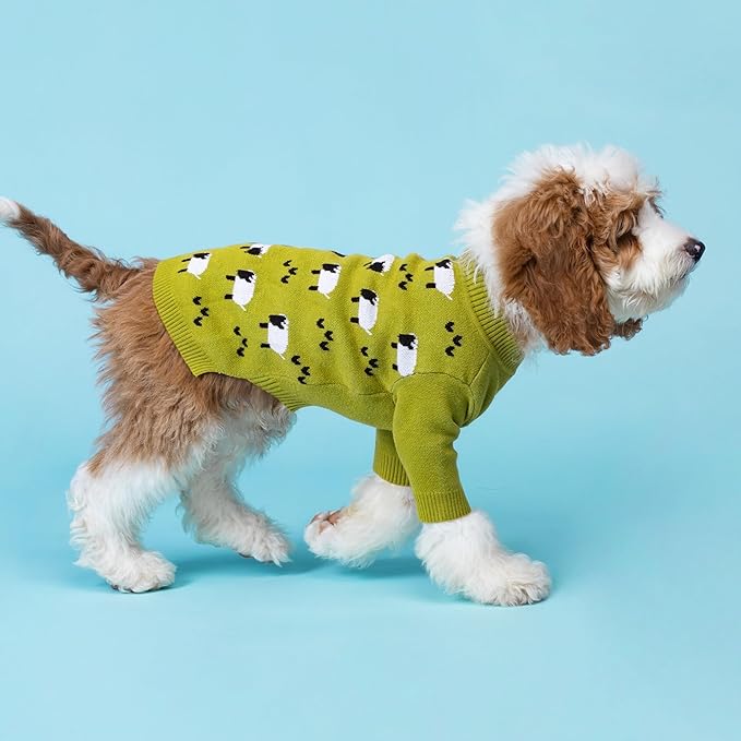 Fitwarm Funny Sheep Dog Sweater, Thermal Winter Clothes for Small Dogs, Boy, Girl - Dog Holiday Pullover Jumper, Pet Outfit - Black, Green, White, S