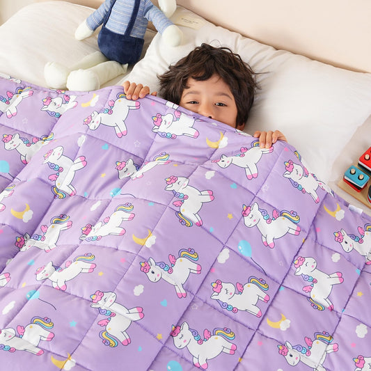 Sivio Weighted Blanket 5lbs, Cooling Weighted Blanket, Breathable Heavy Blankets for Sleeping, Washable Small Weighted Throw Blanket, 36"x48"-5lb, Purple Pony Pauly