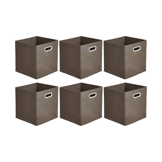 Amazon Basics Collapsible Fabric Storage Bins with Handle, Sturdy Space-Saving Cube Organizer, 10.5" x 10.5" x 11", Taupe, 6-Pack