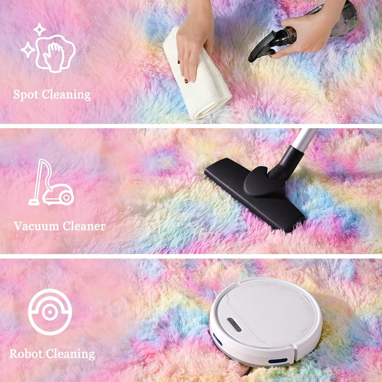 junovo 4x6 Washable Area Rug for Girls Bedroom Living Room, Tie-Dyed Rainbow Soft Non-Slip Fluffy Rugs, Shag Plush Memory Foam Carpet for Kids Room Baby Nursery Home Decor