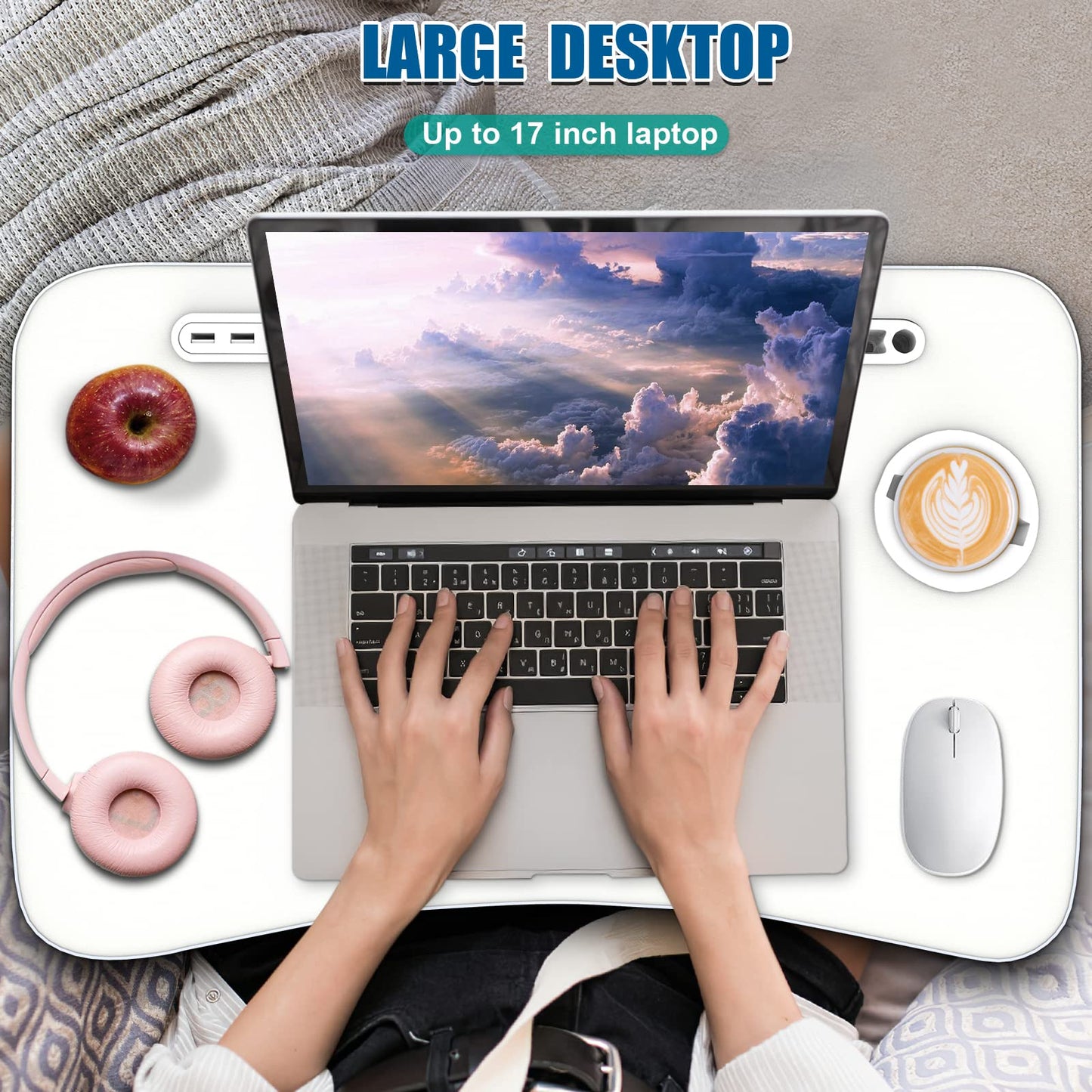 Fayquaze Laptop Bed Desk, Portable Foldable Lap Bed Table with USB Charge Port Storage Drawer and Cup Holder,Lap Desk Laptop Stand Tray Table Serving Tray for Eating, Reading and Working