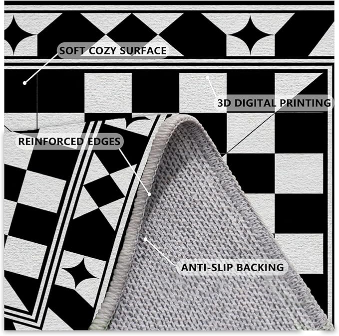 Black and White Checkered Rug, Checkered Rug, Modern Geometric Pattern Carpet, Retro Machine Washable Non Slip Area Rugs, Contemporary Rugs for Living Room/Bedroom 6x8