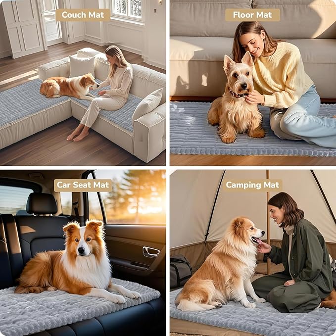 Backseat Dog Bed Mat for Car Seat Cover, Non-Slip Pet Bed Mat for Back Seat Extender, Furry Dog Couch Covers, Washable Travel Dogs Bed for Cars, SUVs, Sedans. (55" x 21.3") (Light Grey, M)