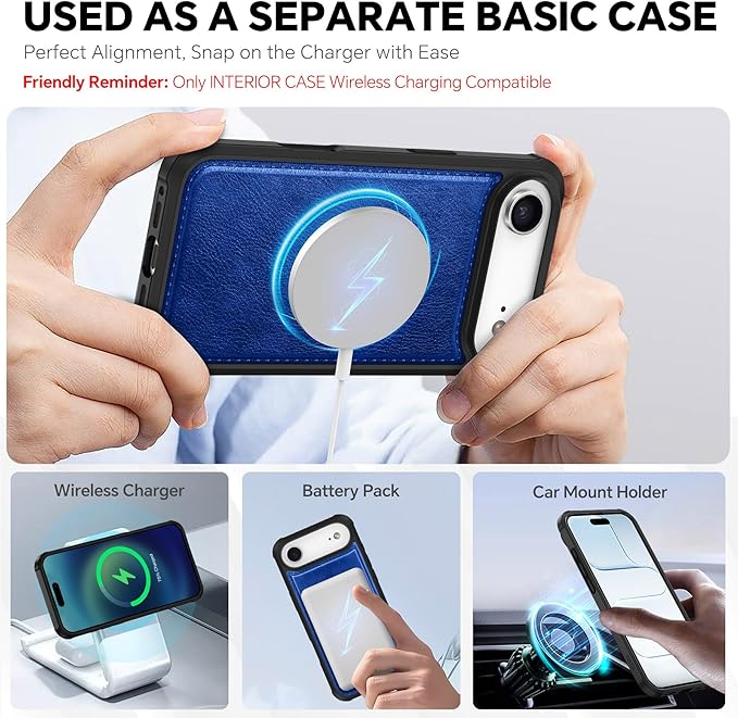 TUCCH 2-in-1 Detachable Wallet Case for iPhone Air (6.5-inch) 2025, RFID Blocking 4 Card Slot | Wireless Charging | Wrist Strap | Kickstand | Magnetic | PU Leather | Protective Cover | Klein Blue