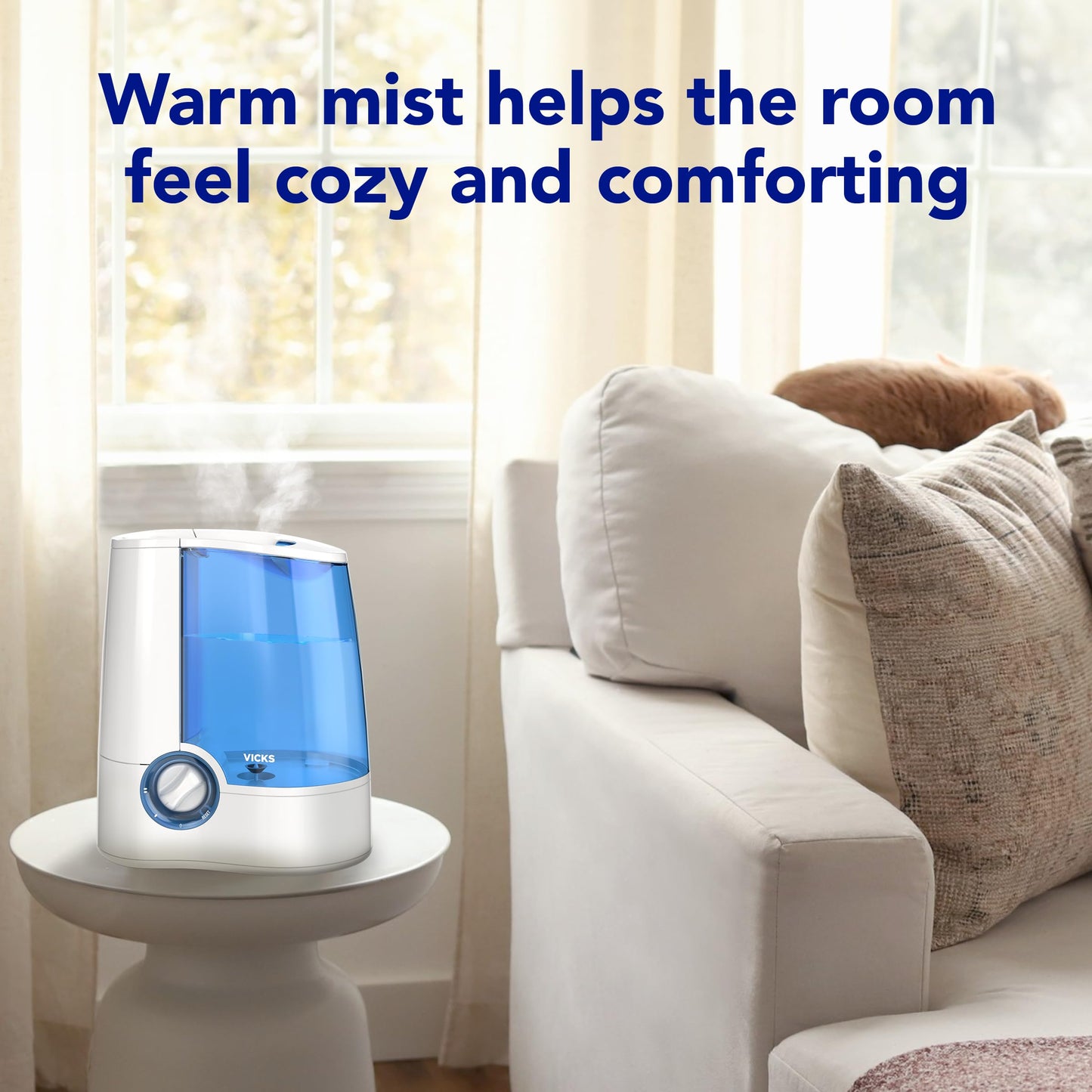Vicks Warm Mist Humidifier Filter-Free 1-Gal Tank, Auto Shut-Off, Night Light, VapoPad and VapoSteam Compatible