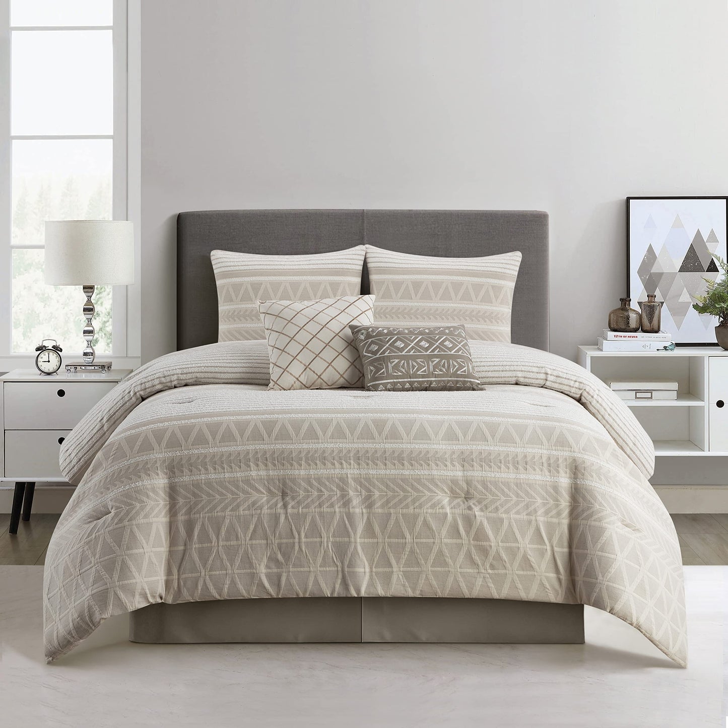 Stratford Park Cotton 6 Piece Comforter Sets, Beige, Queen Size Bed, Comfortable & Soft, All Season Bedding Set
