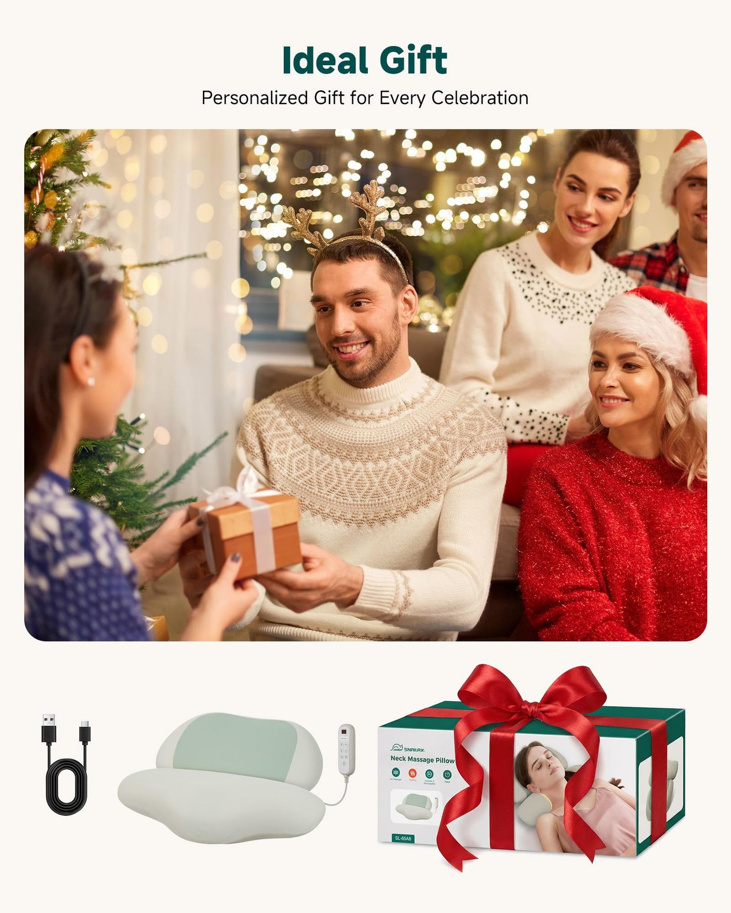Neck Massager with Heat, Cordless Rechargeable Neck Traction Massage Pillow with Air Compression, FSA Eligible,Neck Stretcher Pillow, Digital Display Remote, Ergonomic Cervical Support for Home Office