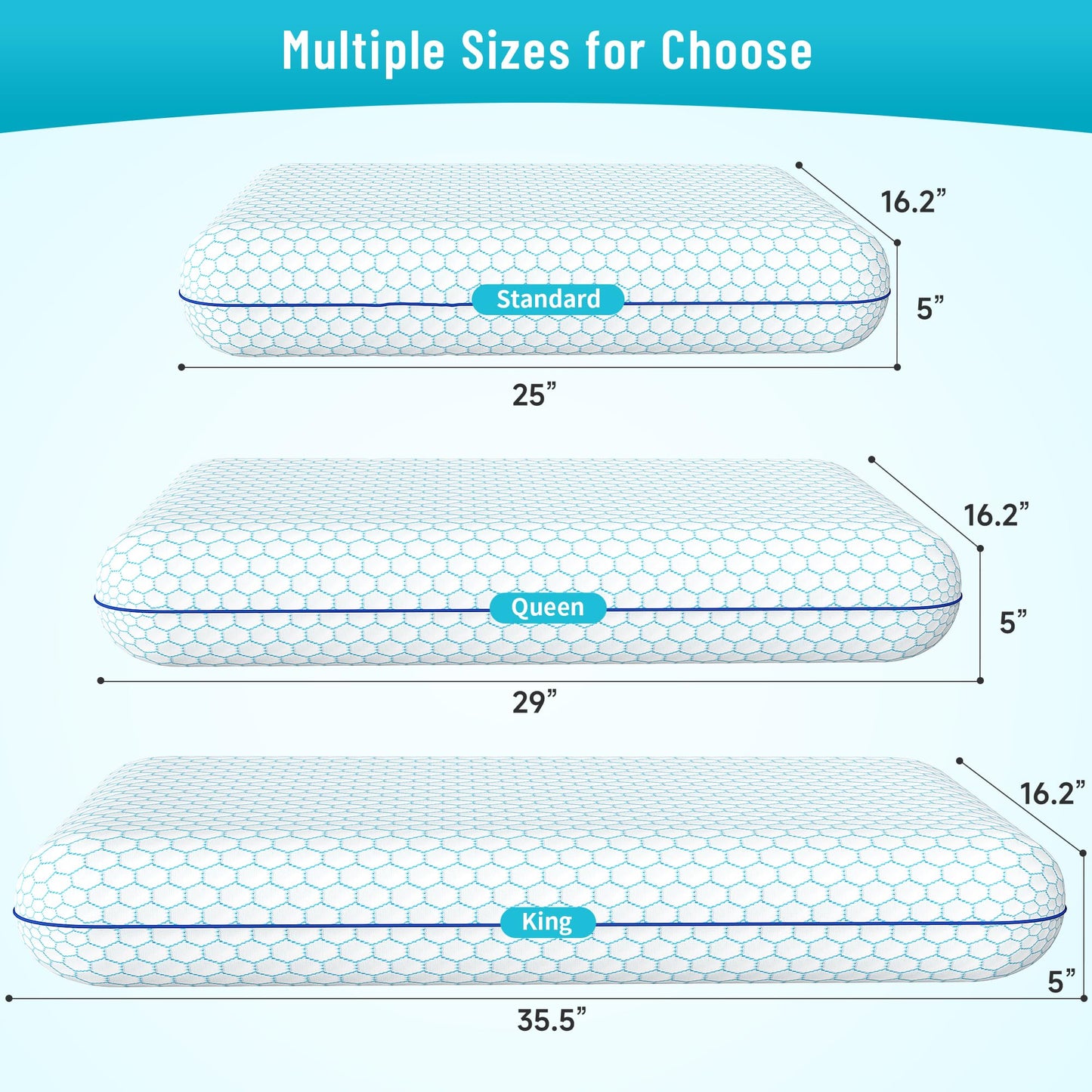 CushyOasis Memory Foam Pillows for Side, Back and Stomach Sleepers, Set of 2, Bed Pillow with Washable Cover and Breathable Mesh, Bed Pillow for Sleeping (Blue，Standard Size)