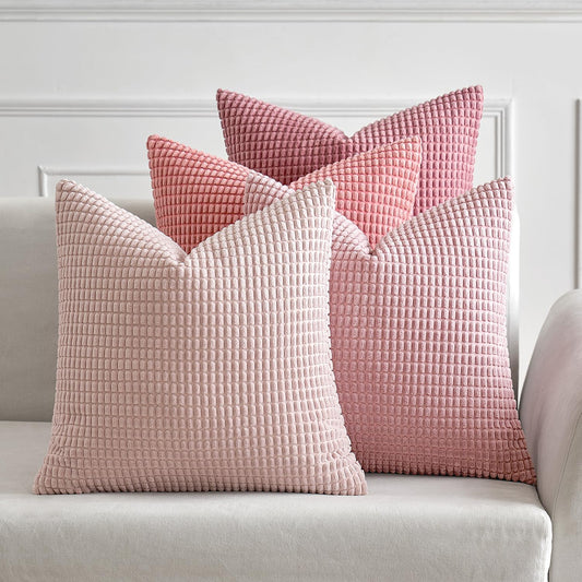 MIULEE Aesthetic Pink Spring Decorative Pillow Covers 20x20 Inch Set of 4 Valentine Romantic Sweet Cute Soft Throw Pillows Coquette Home Decor Corduroy Couch Pillowcases for Sofa Living Room Bed