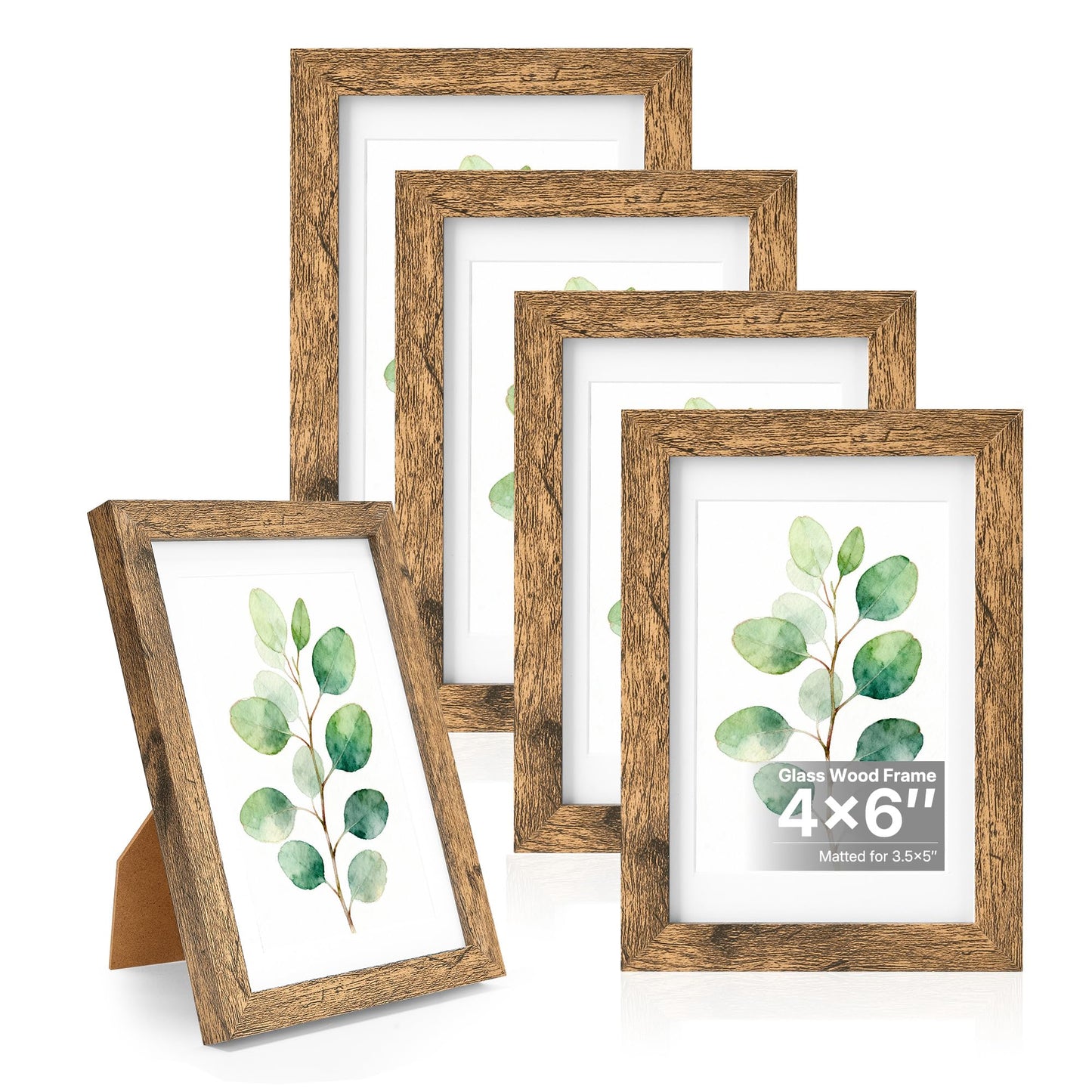 HOUSE DAY Wood 4x6 picture frame, Wooden Picture Frames 4x6 Frame with Real Glass, Rustic 4 x 6 Picture Frame for Wall or Tabletop, Display Picture 4x 6 Without Mat or 3.5x5 with Mat (5 Brown)