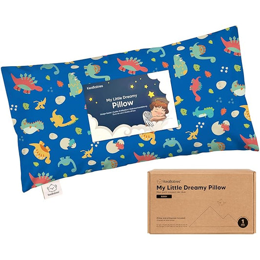 Toddler Pillow with Pillowcase - 10x18 My Little Dreamy Kids Travel Bed Pillows for Sleeping, Organic Cotton Small Pillowcase, Soft & Breathable, Machine Washable, Toddlers 2-5 years old (DinoWorld)