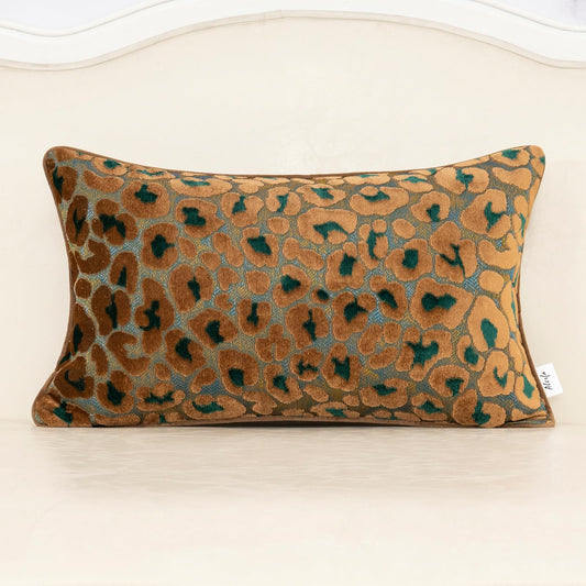 Alerfa Green Brown Floral Throw Pillow Cover 12 x 20 Inch Cut Velvet Rectange Luxury Decorative Lumbar Pillow Cover for Couch Living Room Bedroom