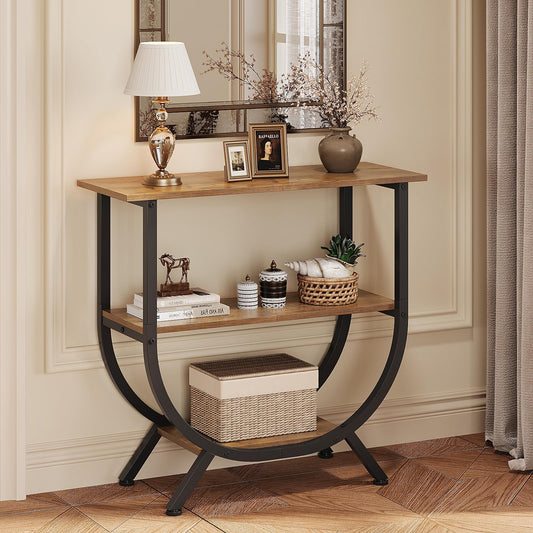 Trironsun 3 Tier Console Table with Storage 30" Height Entryway Table with Open Shelves Industrial Sofa Table Behind Couch for Living Room Hallway Entrance (Rustic Brown)